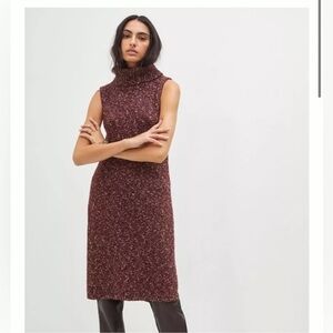 Anthropologie Flowy Maxi Tunic Sweater Sleeveless Turtleneck in Wine Sz Small